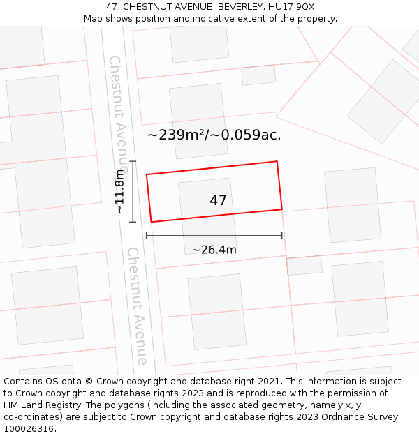 47, CHESTNUT AVENUE, BEVERLEY, HU17 9QX: Plot and title map