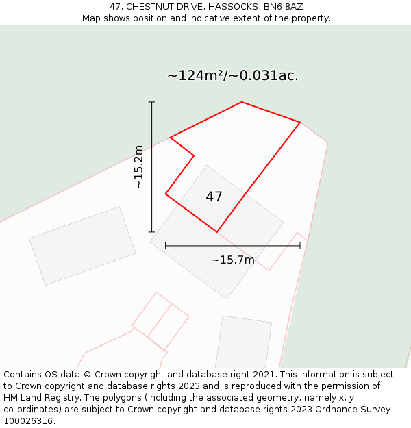 47, CHESTNUT DRIVE, HASSOCKS, BN6 8AZ: Plot and title map