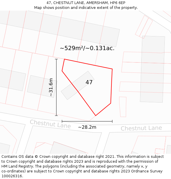 47, CHESTNUT LANE, AMERSHAM, HP6 6EP: Plot and title map