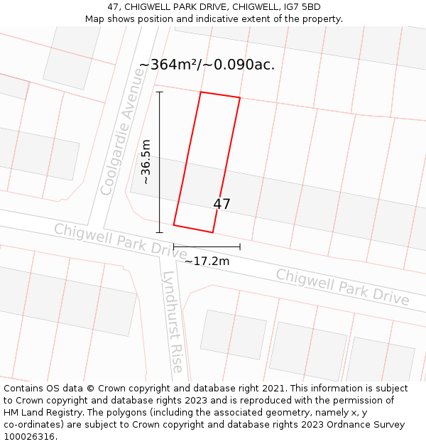 47, CHIGWELL PARK DRIVE, CHIGWELL, IG7 5BD: Plot and title map