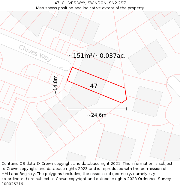 47, CHIVES WAY, SWINDON, SN2 2SZ: Plot and title map