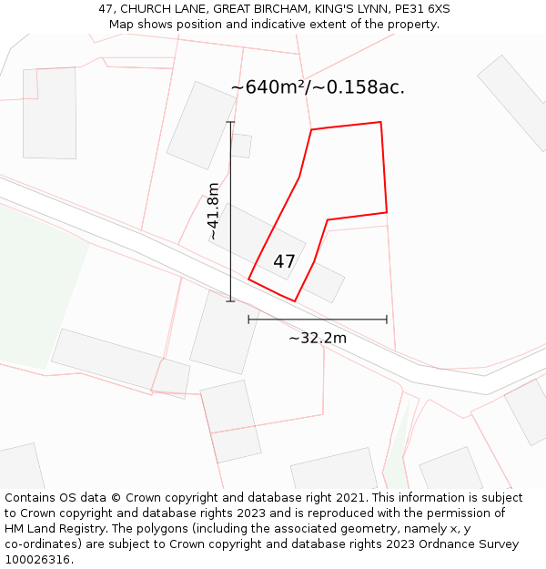 47, CHURCH LANE, GREAT BIRCHAM, KING'S LYNN, PE31 6XS: Plot and title map