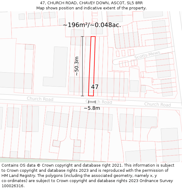 47, CHURCH ROAD, CHAVEY DOWN, ASCOT, SL5 8RR: Plot and title map