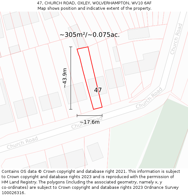 47, CHURCH ROAD, OXLEY, WOLVERHAMPTON, WV10 6AF: Plot and title map