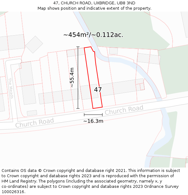 47, CHURCH ROAD, UXBRIDGE, UB8 3ND: Plot and title map