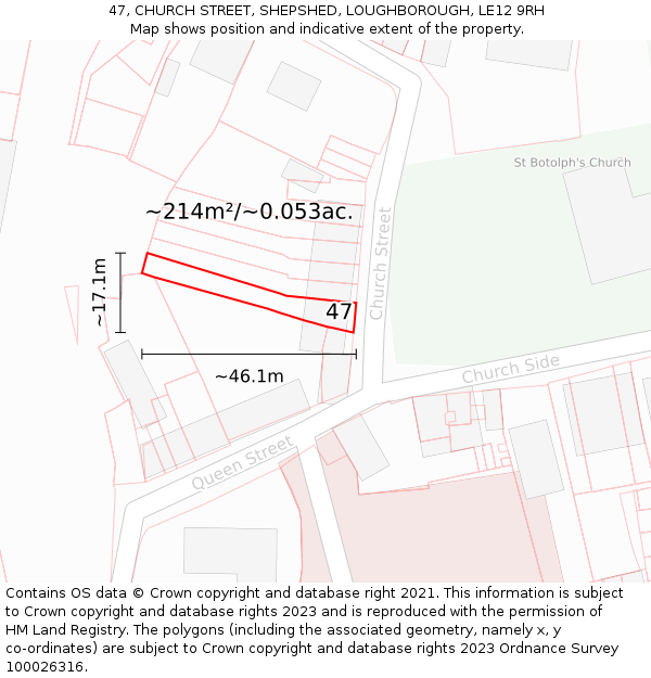 47, CHURCH STREET, SHEPSHED, LOUGHBOROUGH, LE12 9RH: Plot and title map