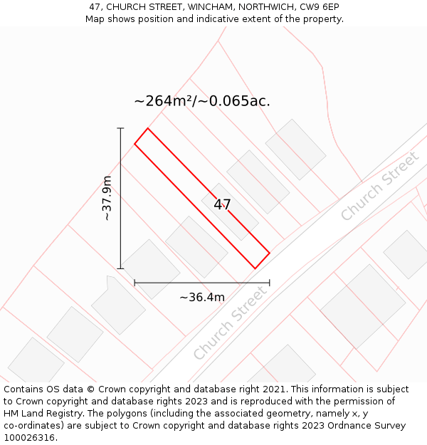 47, CHURCH STREET, WINCHAM, NORTHWICH, CW9 6EP: Plot and title map