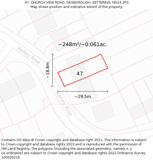 47, CHURCH VIEW ROAD, DESBOROUGH, KETTERING, NN14 2PS: Plot and title map