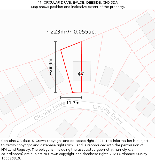 47, CIRCULAR DRIVE, EWLOE, DEESIDE, CH5 3DA: Plot and title map