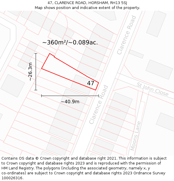 47, CLARENCE ROAD, HORSHAM, RH13 5SJ: Plot and title map