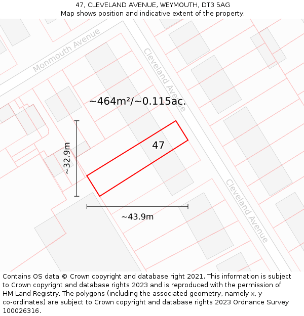 47, CLEVELAND AVENUE, WEYMOUTH, DT3 5AG: Plot and title map