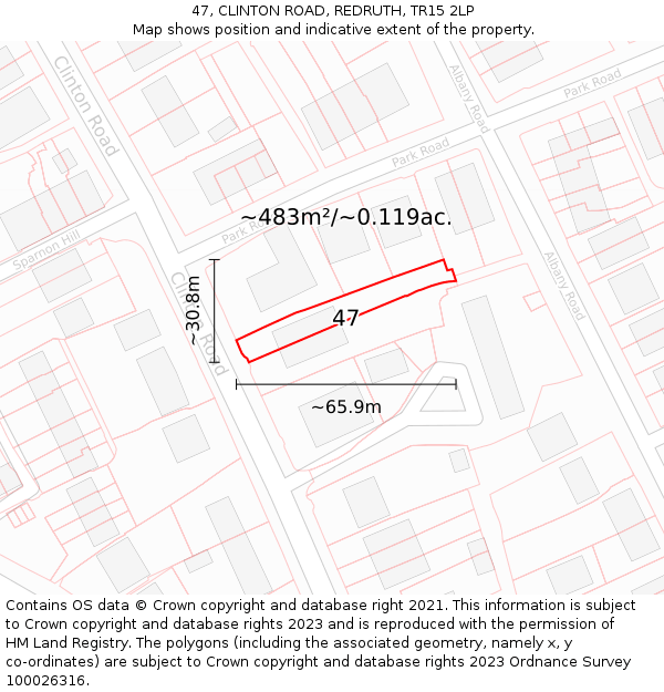 47, CLINTON ROAD, REDRUTH, TR15 2LP: Plot and title map