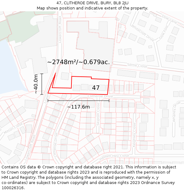 47, CLITHEROE DRIVE, BURY, BL8 2JU: Plot and title map