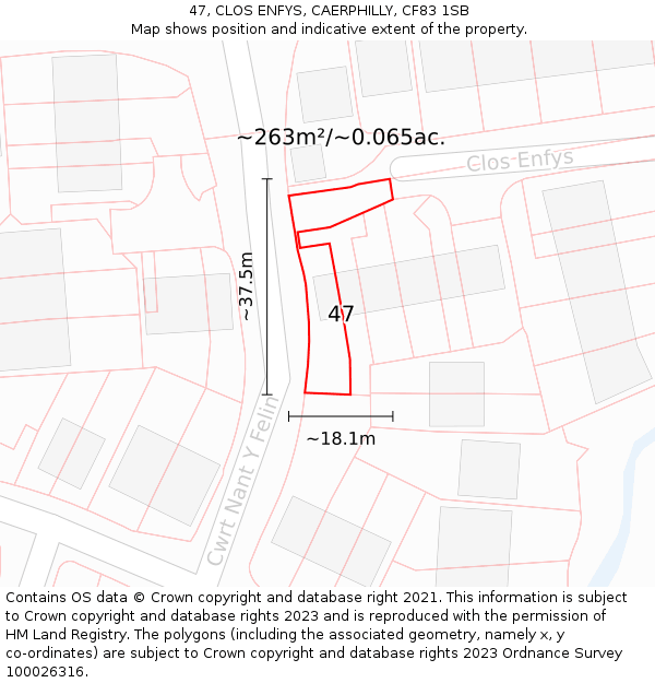 47, CLOS ENFYS, CAERPHILLY, CF83 1SB: Plot and title map