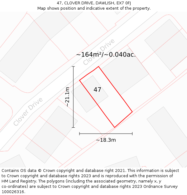 47, CLOVER DRIVE, DAWLISH, EX7 0FJ: Plot and title map