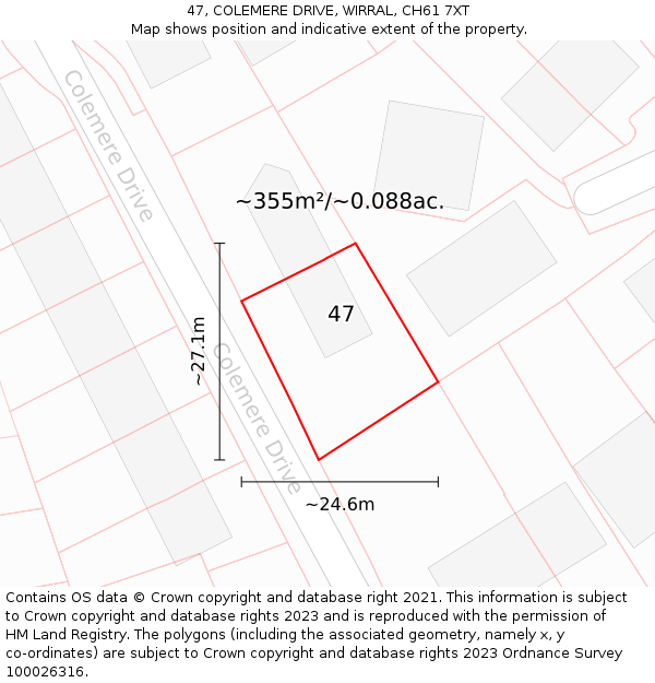 47, COLEMERE DRIVE, WIRRAL, CH61 7XT: Plot and title map