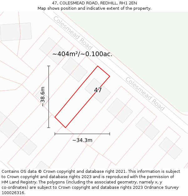 47, COLESMEAD ROAD, REDHILL, RH1 2EN: Plot and title map