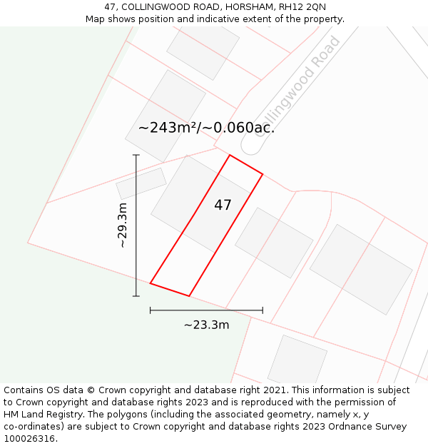 47, COLLINGWOOD ROAD, HORSHAM, RH12 2QN: Plot and title map