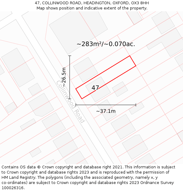 47, COLLINWOOD ROAD, HEADINGTON, OXFORD, OX3 8HH: Plot and title map