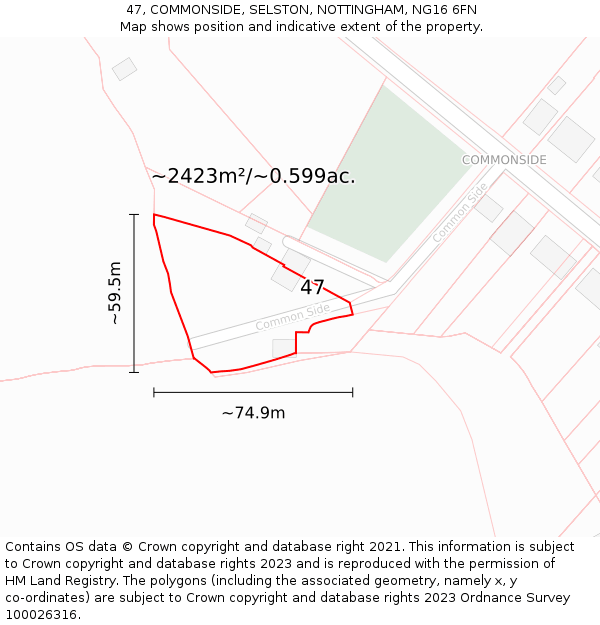 47, COMMONSIDE, SELSTON, NOTTINGHAM, NG16 6FN: Plot and title map