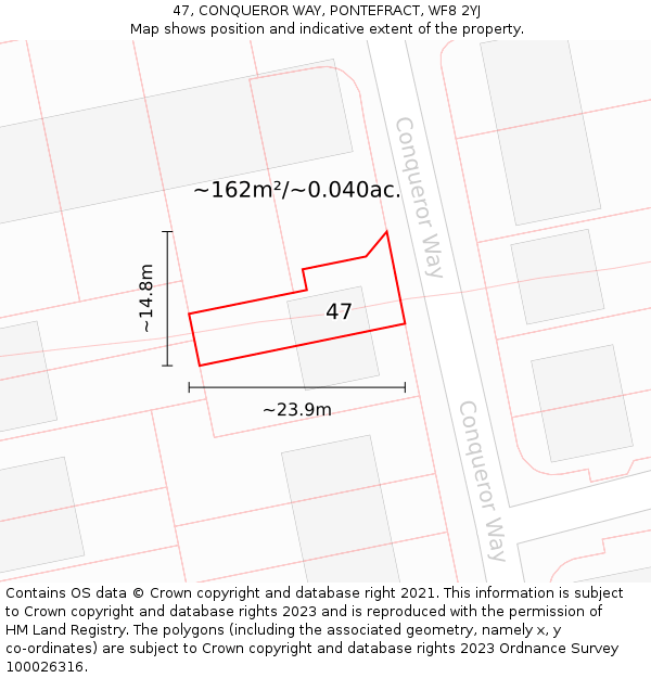 47, CONQUEROR WAY, PONTEFRACT, WF8 2YJ: Plot and title map