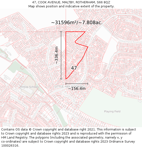 47, COOK AVENUE, MALTBY, ROTHERHAM, S66 8QZ: Plot and title map