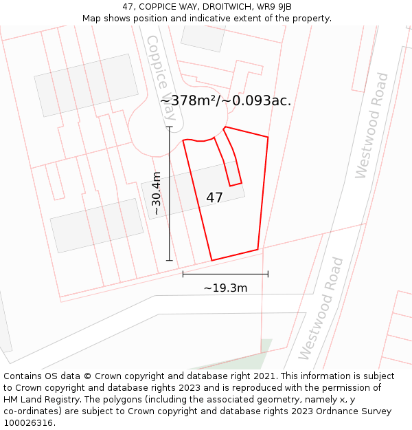 47, COPPICE WAY, DROITWICH, WR9 9JB: Plot and title map