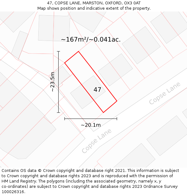 47, COPSE LANE, MARSTON, OXFORD, OX3 0AT: Plot and title map