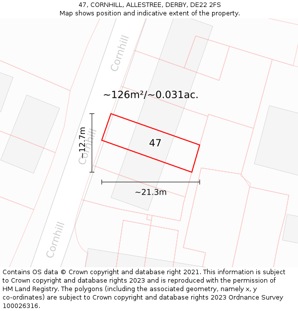47, CORNHILL, ALLESTREE, DERBY, DE22 2FS: Plot and title map
