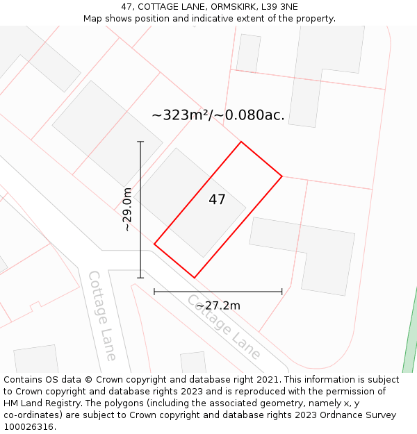 47, COTTAGE LANE, ORMSKIRK, L39 3NE: Plot and title map