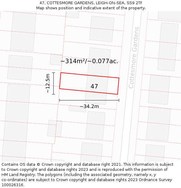 47, COTTESMORE GARDENS, LEIGH-ON-SEA, SS9 2TF: Plot and title map