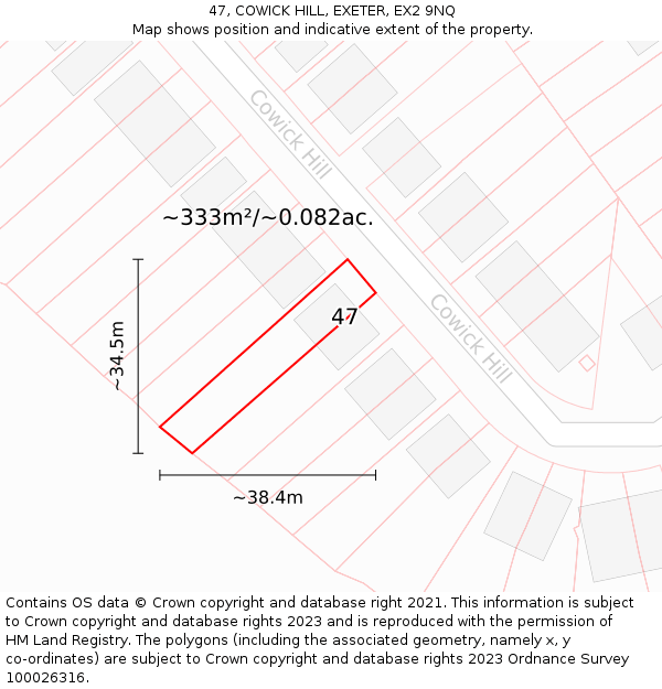 47, COWICK HILL, EXETER, EX2 9NQ: Plot and title map