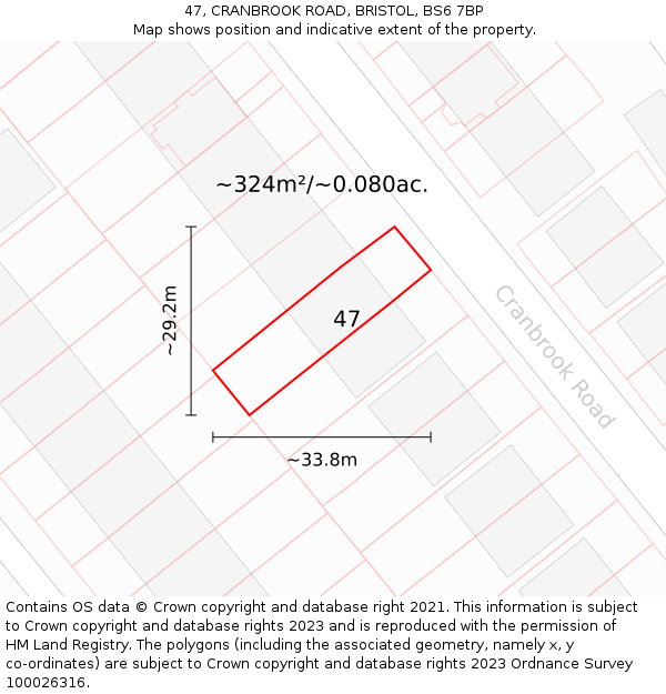 47, CRANBROOK ROAD, BRISTOL, BS6 7BP: Plot and title map