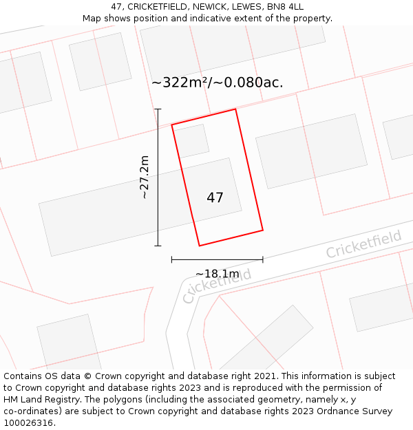 47, CRICKETFIELD, NEWICK, LEWES, BN8 4LL: Plot and title map