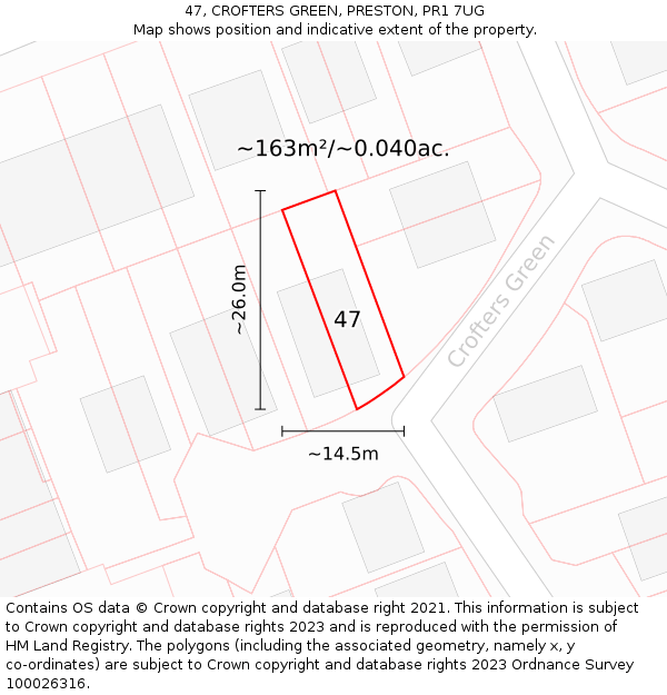 47, CROFTERS GREEN, PRESTON, PR1 7UG: Plot and title map