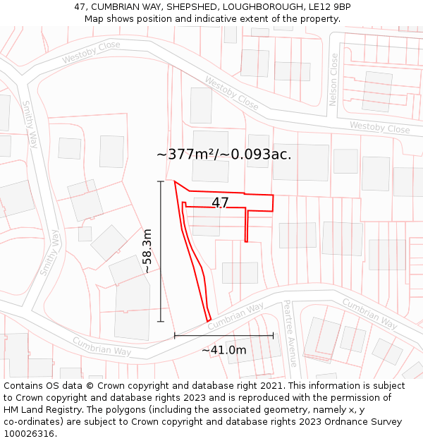 47, CUMBRIAN WAY, SHEPSHED, LOUGHBOROUGH, LE12 9BP: Plot and title map