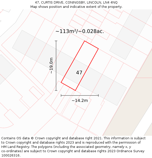 47, CURTIS DRIVE, CONINGSBY, LINCOLN, LN4 4NQ: Plot and title map