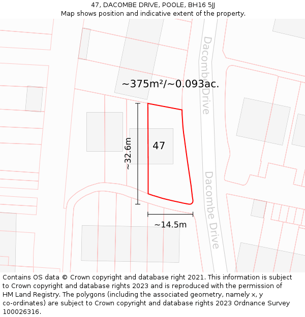 47, DACOMBE DRIVE, POOLE, BH16 5JJ: Plot and title map