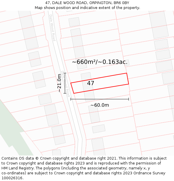 47, DALE WOOD ROAD, ORPINGTON, BR6 0BY: Plot and title map