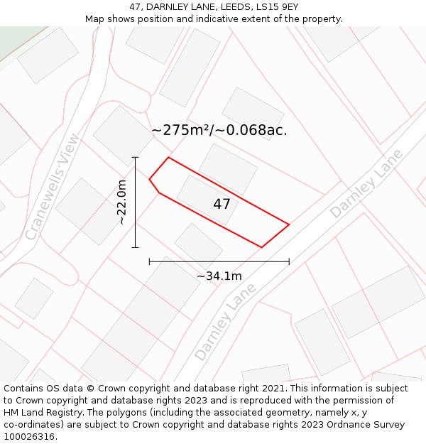 47, DARNLEY LANE, LEEDS, LS15 9EY: Plot and title map
