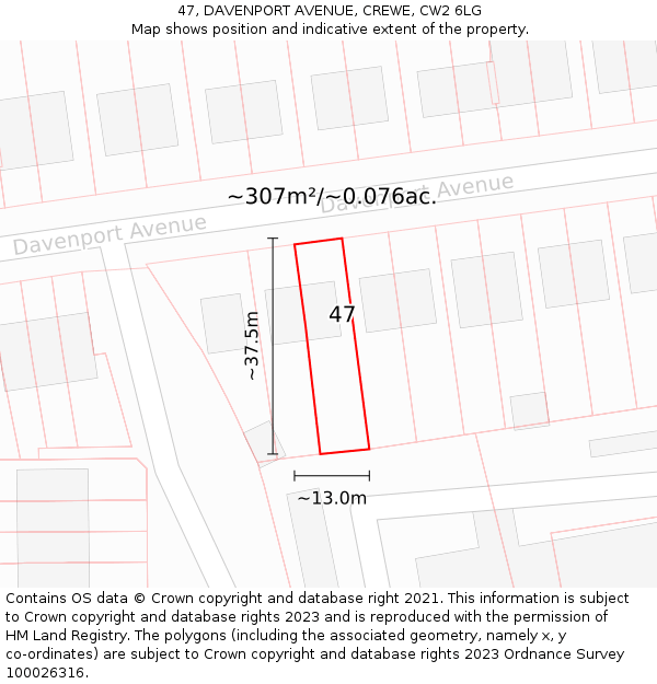 47, DAVENPORT AVENUE, CREWE, CW2 6LG: Plot and title map