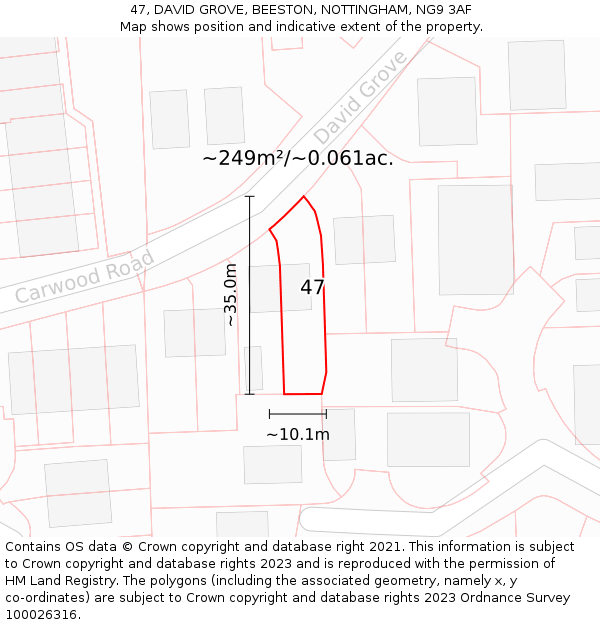 47, DAVID GROVE, BEESTON, NOTTINGHAM, NG9 3AF: Plot and title map