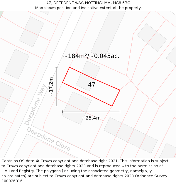 47, DEEPDENE WAY, NOTTINGHAM, NG8 6BG: Plot and title map