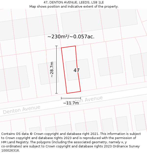 47, DENTON AVENUE, LEEDS, LS8 1LE: Plot and title map