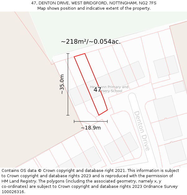 47, DENTON DRIVE, WEST BRIDGFORD, NOTTINGHAM, NG2 7FS: Plot and title map