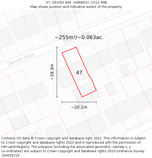 47, DEVON WAY, HARWICH, CO12 4RB: Plot and title map