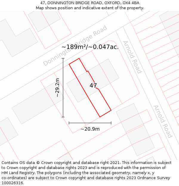 47, DONNINGTON BRIDGE ROAD, OXFORD, OX4 4BA: Plot and title map