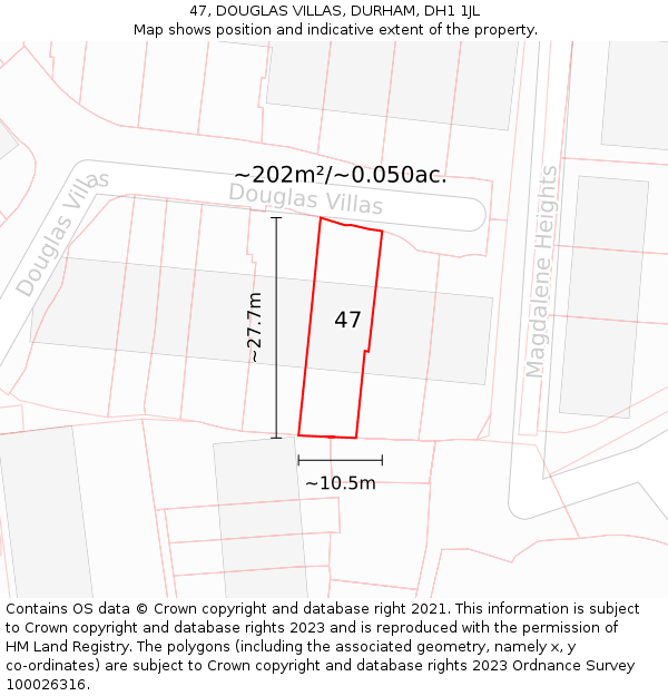 47, DOUGLAS VILLAS, DURHAM, DH1 1JL: Plot and title map