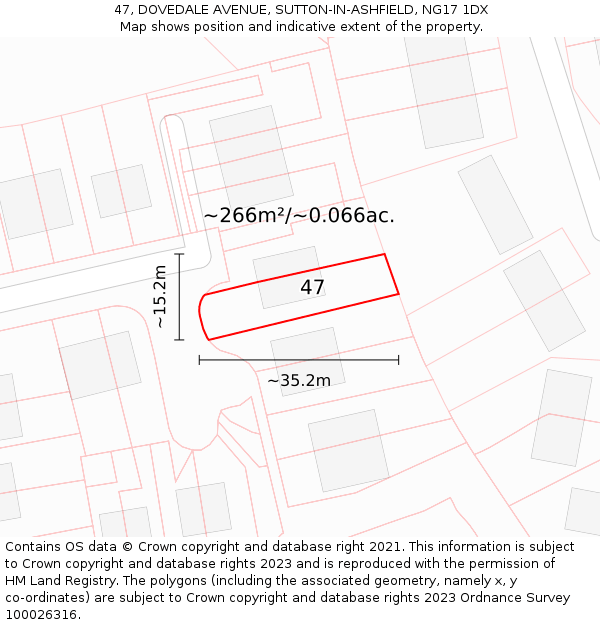 47, DOVEDALE AVENUE, SUTTON-IN-ASHFIELD, NG17 1DX: Plot and title map