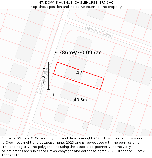 47, DOWNS AVENUE, CHISLEHURST, BR7 6HQ: Plot and title map